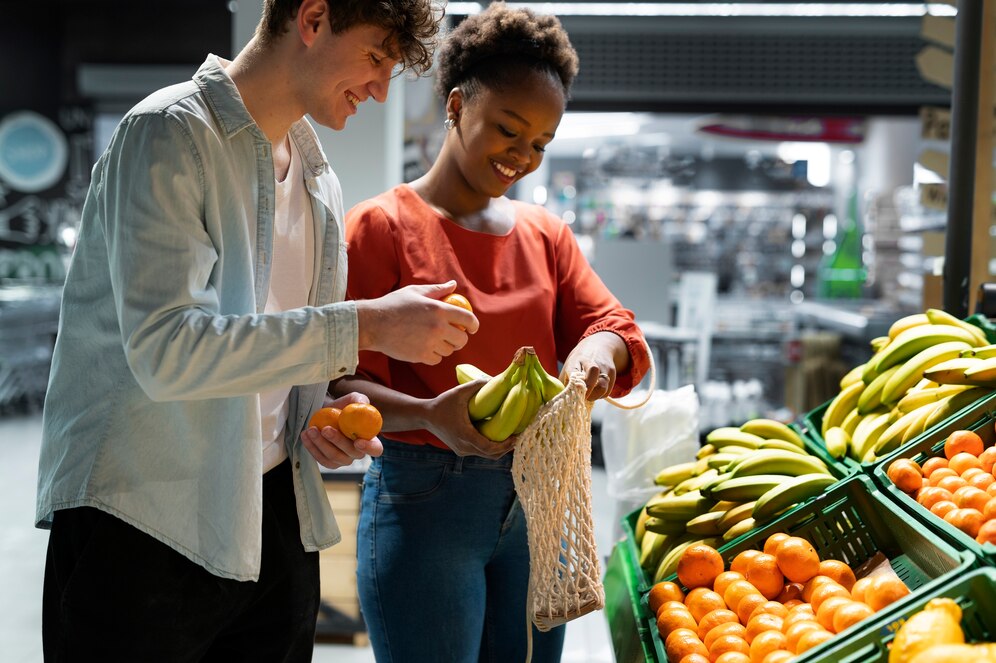 Consumers choosing healthy options in a supermarket setting